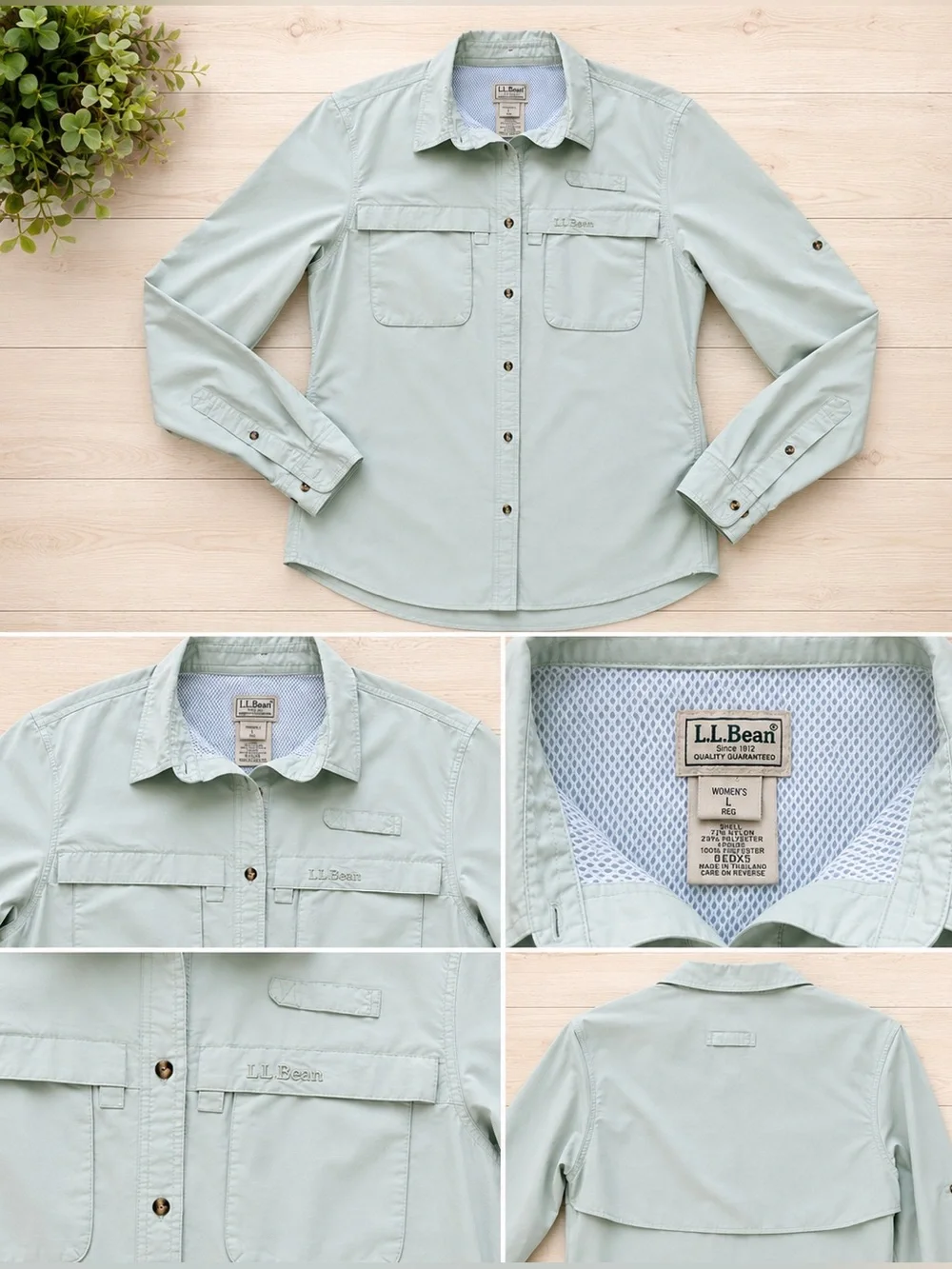 L.L.Bean Tropicwear Fishing Shirt Womens Large Seafoam Green Vented Outdoor - Picture 2 of 3